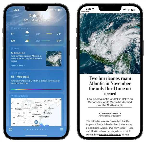 禄劝苹果14维修分享iPhone 14手机如何看天气时顺带看新闻 